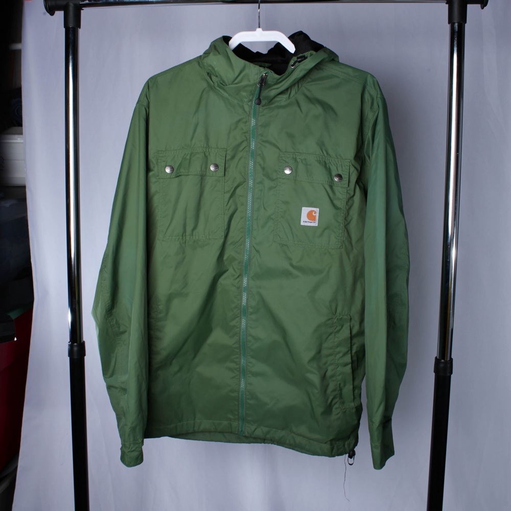 Carhartt Rain Defender Jacket ADULT Sz. Large Green Hooded Full-Zip Pockets